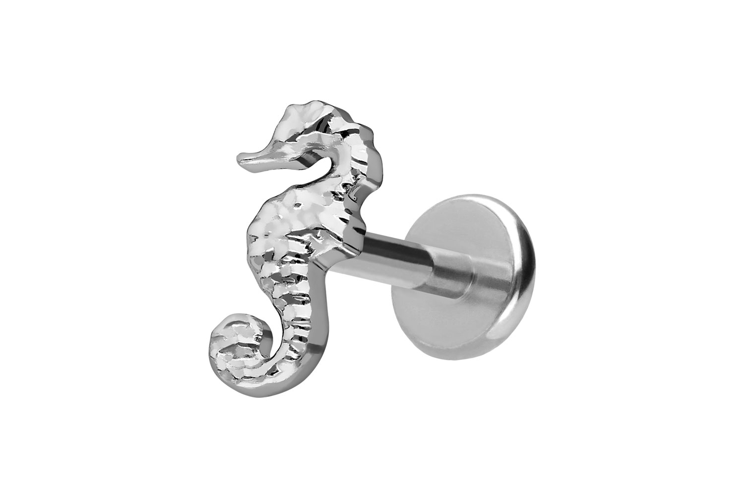 Titan Labret Piercing mit Push Fit SEEPFERDCHEN